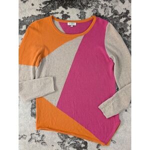 Kinross Cashmere Womens Asymmetrical‎ Colorblock Sweater XL